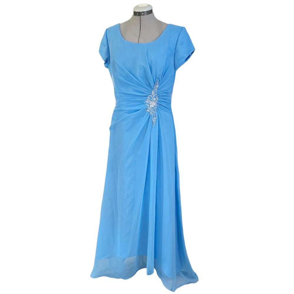 Scoop-Neck Light Blue Embellished Wedding Guest Dress